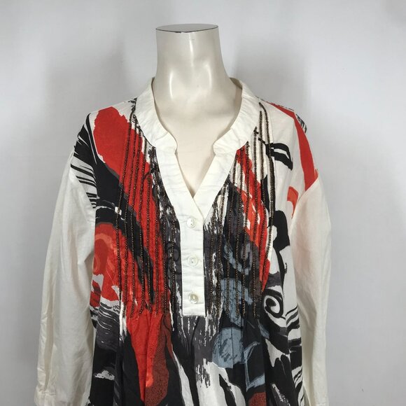 ULLA POPKEN - WOMEN'S 20/22 - ART TO WEAR 3/4 SLEEVE V NECK COTTON TUNIC DRESS - Picture 2 of 7